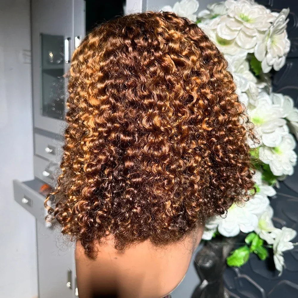 Peruka typu lace front dla kobiet, syntetyczna, bezklejowa, do codziennego noszenia, z miękką przedziałkiem na środku, długa, 14 cali, brązowa, kręcona, z efektem kinky curly, wstępnie wyskubana.