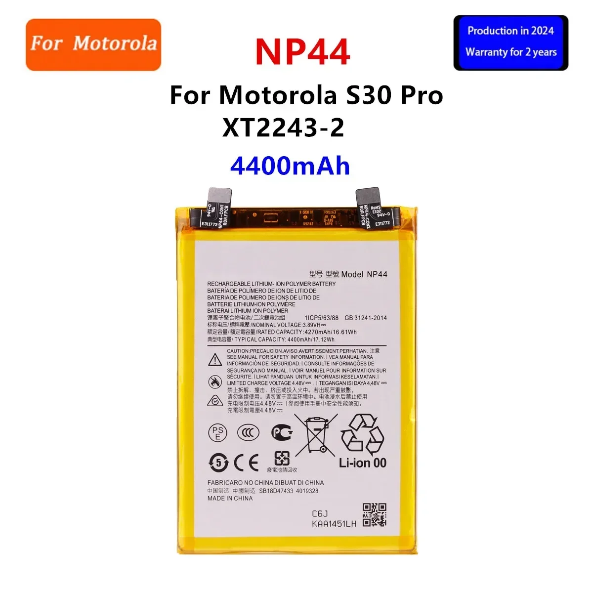 

Brand New NP44 4400mAh Battery For Motorola S30pro S30 Pro XT2243-2 X40 XT2301-5 Mobile phone Batteries