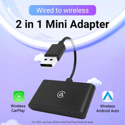 NEW Wireless Carplay Android Auto AI Mini Box  Adapter Wired to Wireless Carplay For USB Type C Dongle Plug And Play Navigation