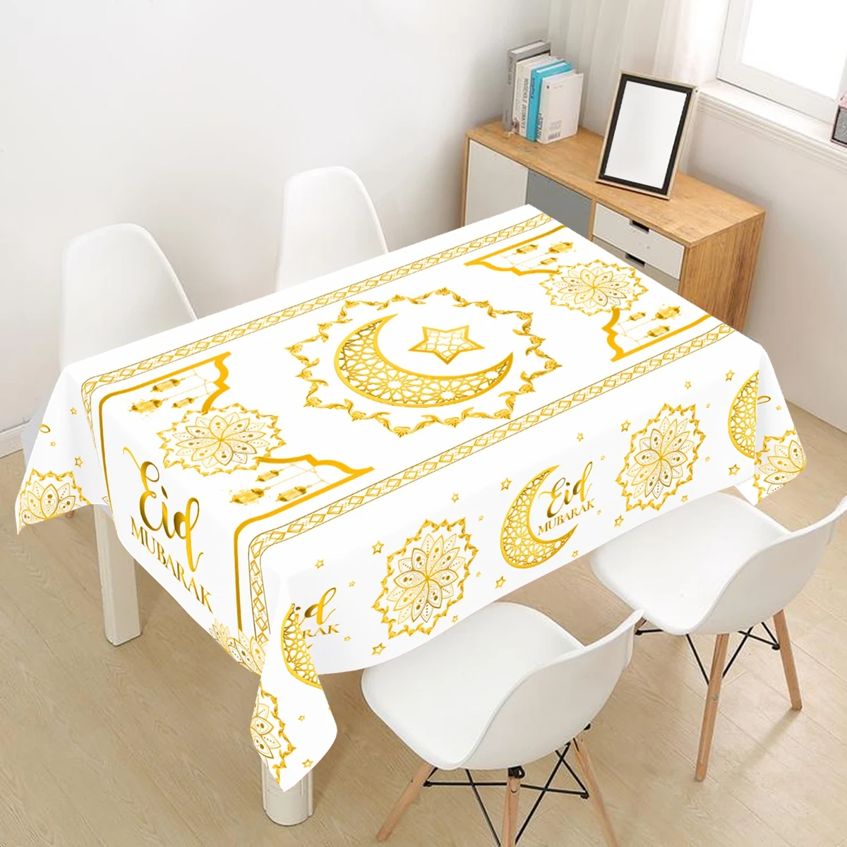 Ramadan Kareem Table Cover White Gold Ramadan Decor 2026 For Home Tablecloth Islamic Muslim Party Supplies Eid Al-Fitr Gift