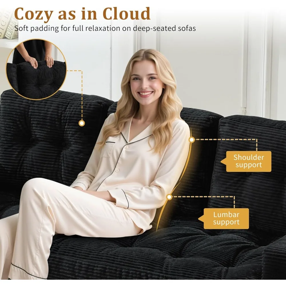 أرائك لغرفة المعيشة، 74 أريكة حديثة ذات 3 مقاعد مع مقعد عميق، أريكة سحابة مريحة مع قماش سروال قصير، لا يتطلب التجميع #4