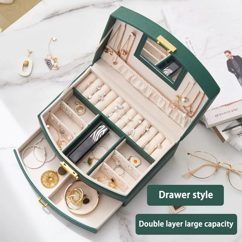 Women Double-layer Hair and Jewelry Storage Box Drawer Style Jewelry Box Ring and Earring Jewelry Storage Box Gift