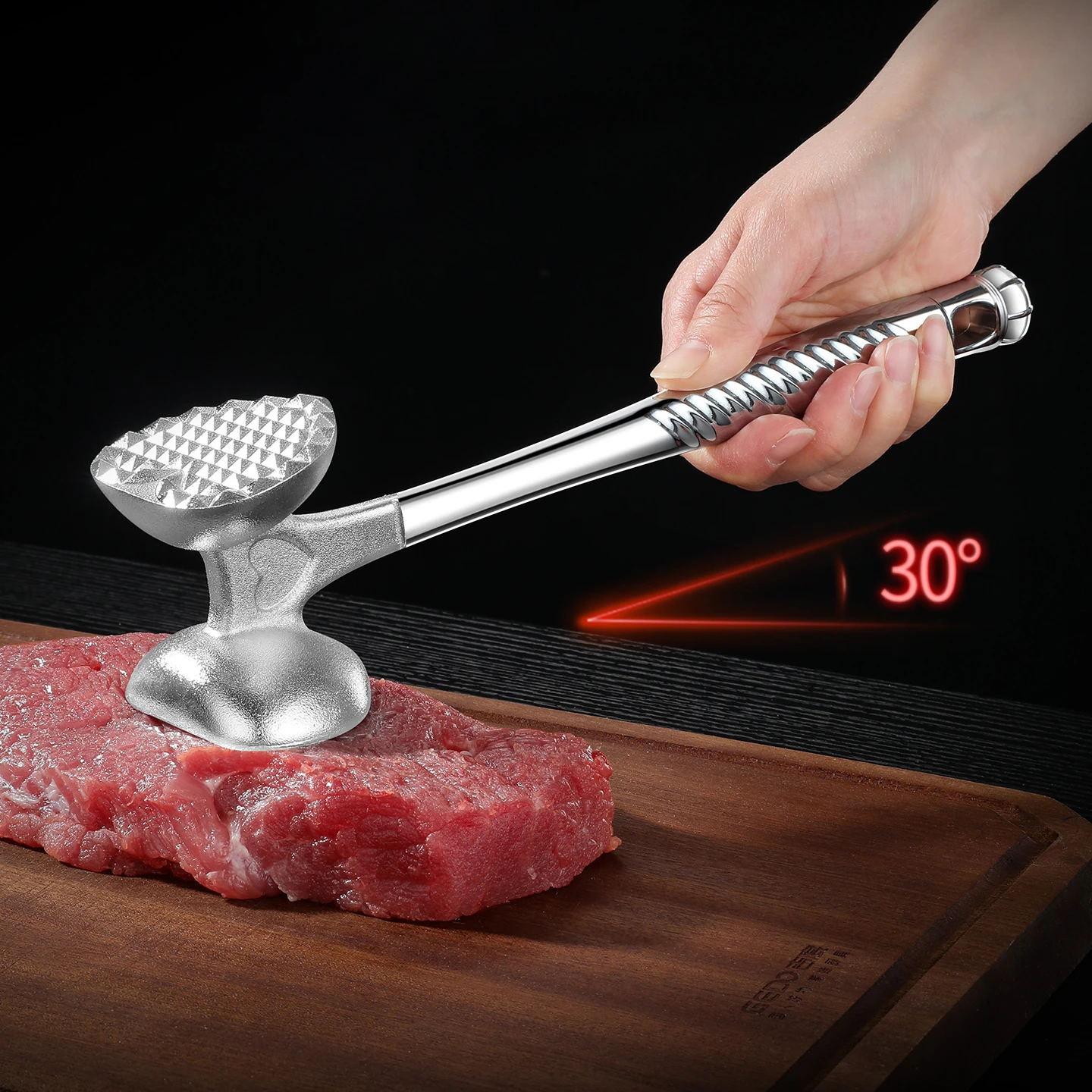 

Solid Alloy Head Meat Mallet LFGB Certification Steak Tenderizer 30° Tilt Design Strike Surface Cooking Tool Ergonomic Hammer