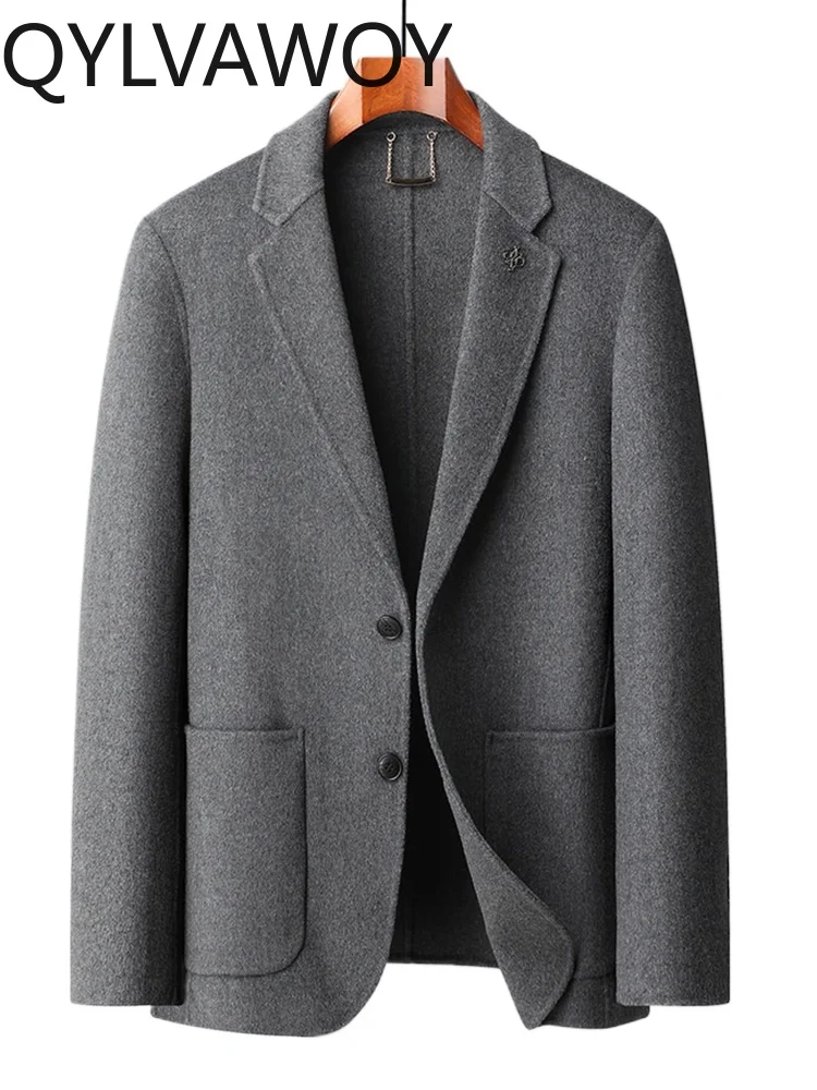 

QYLVAWOY 71% Wool Men's Autumn Winter Woolen Suit Double-Sided Wool Short Casual Versatile Blazer Wool Outerwear LJ2097