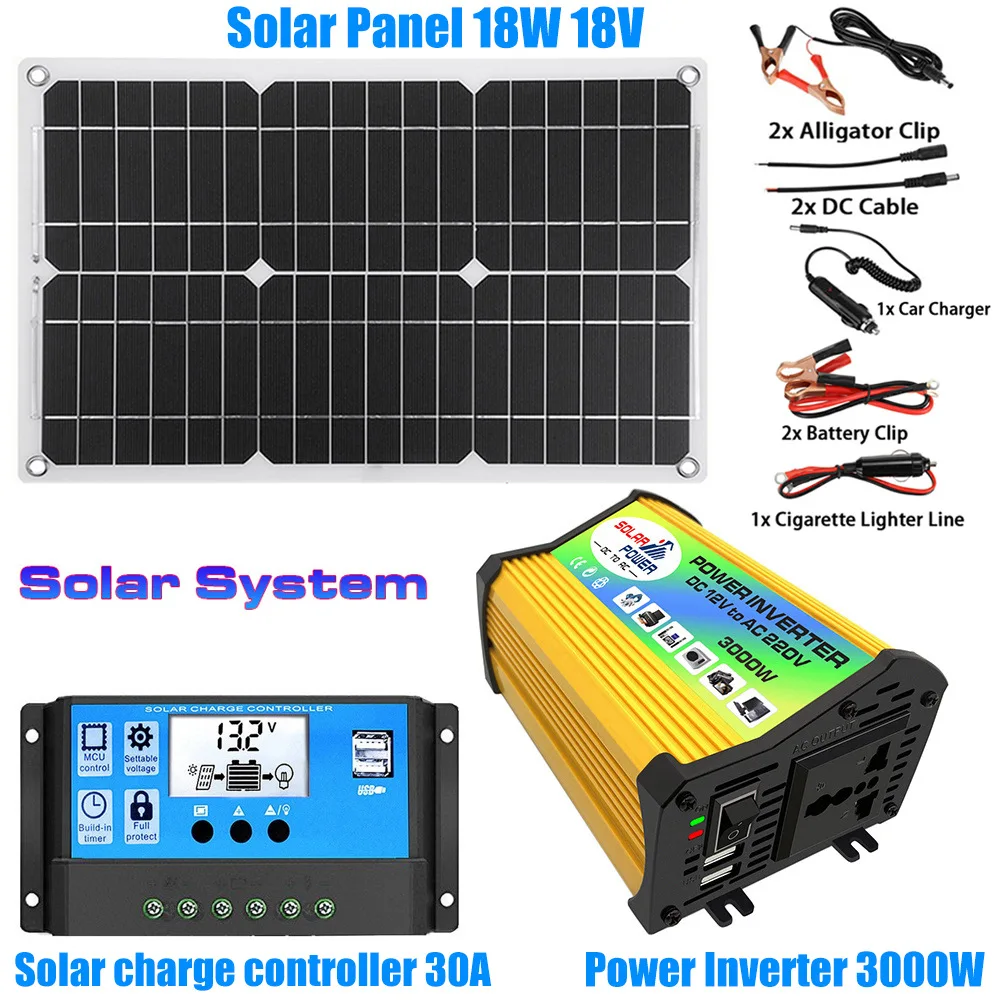 18V 3000W Solar Panel Kit With 30A Controller Solar Power Charger Battery for Power Bank Camping Car Boat RV