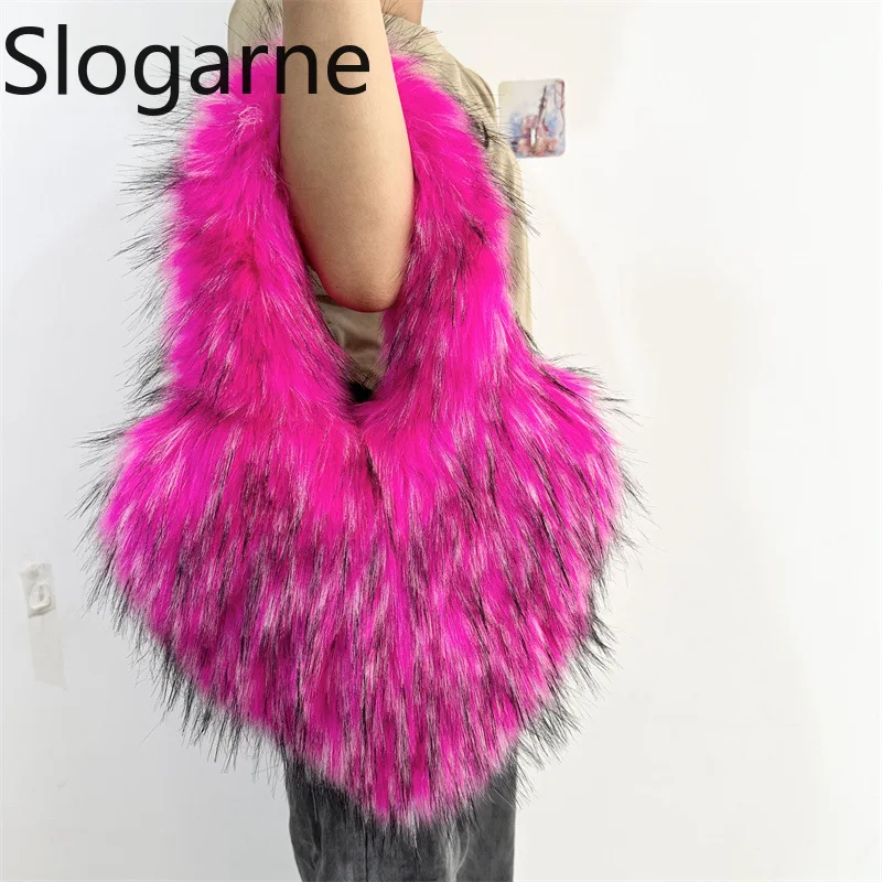 

Faux Raccoon Fur Handbag 2026 New Girls Fashion Furry Bags Amerian Luxury Faux Fur Hangbags Fur Purse Free Drop Shipping
