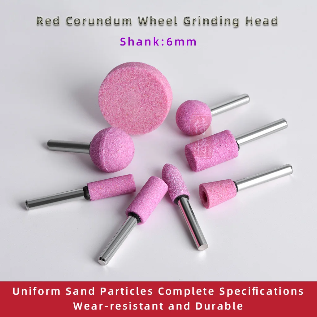 

1 PCS Shank 6mm Red Corundum Polishing Wheel Grinding Head Abrasive Tool Mounted Stone Points Electric Grinding Accessories