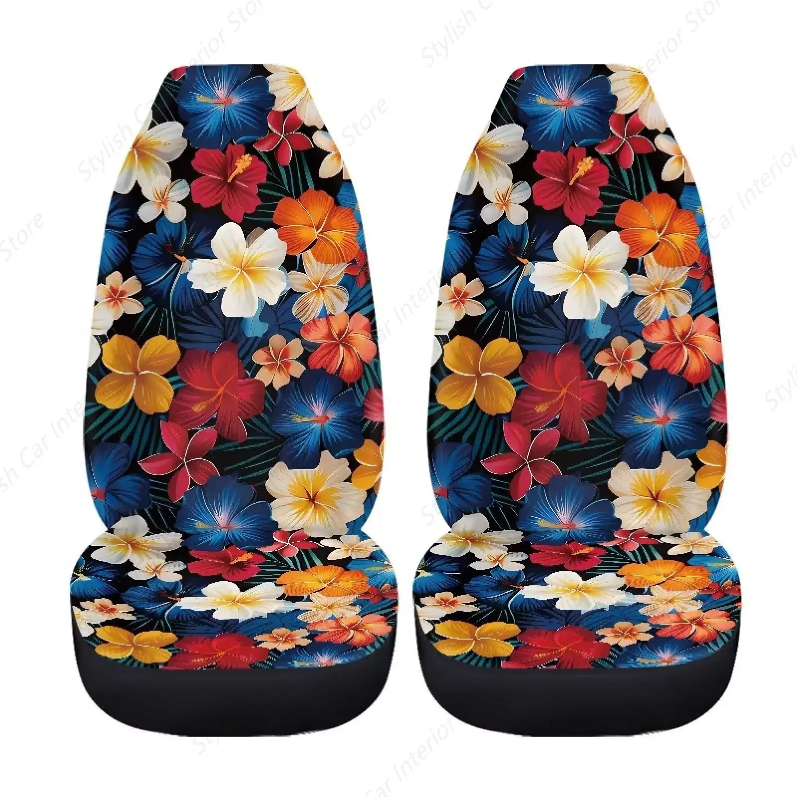 

Чехлы на автомобильные сиденья с тропическими растениями, передний комплект из ткани спереди, универсальные автомобильные чехлы на сиденья с цветком гибискуса