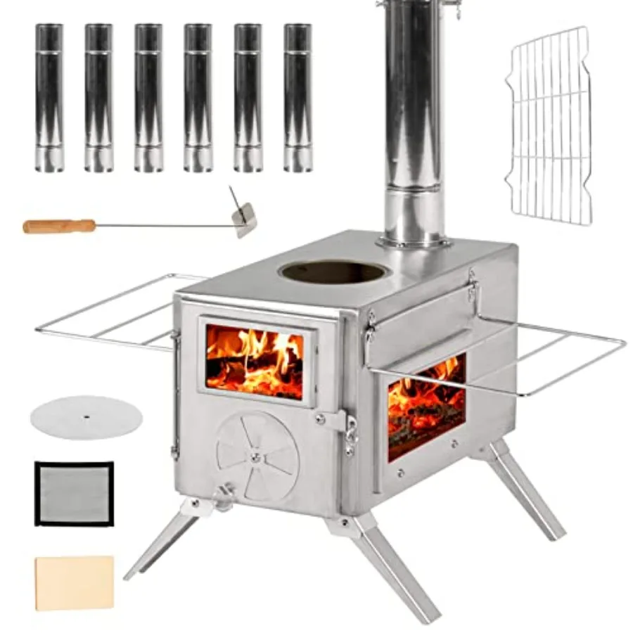 

Camping Wood Stove Outdoor Tent Stove Portable Wood Burning Stove with Chimney Pipes Stainless Steel Tent Heater for Camping He
