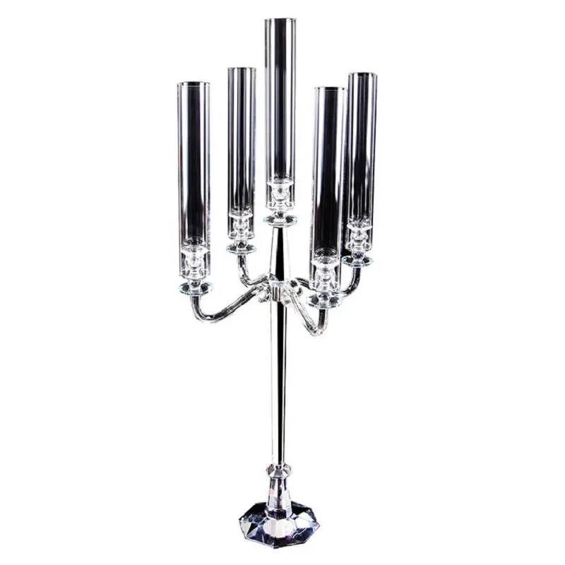 Universal windproof glass crystal candle holder ornament, modern simple fireless romantic dining table candle holder base