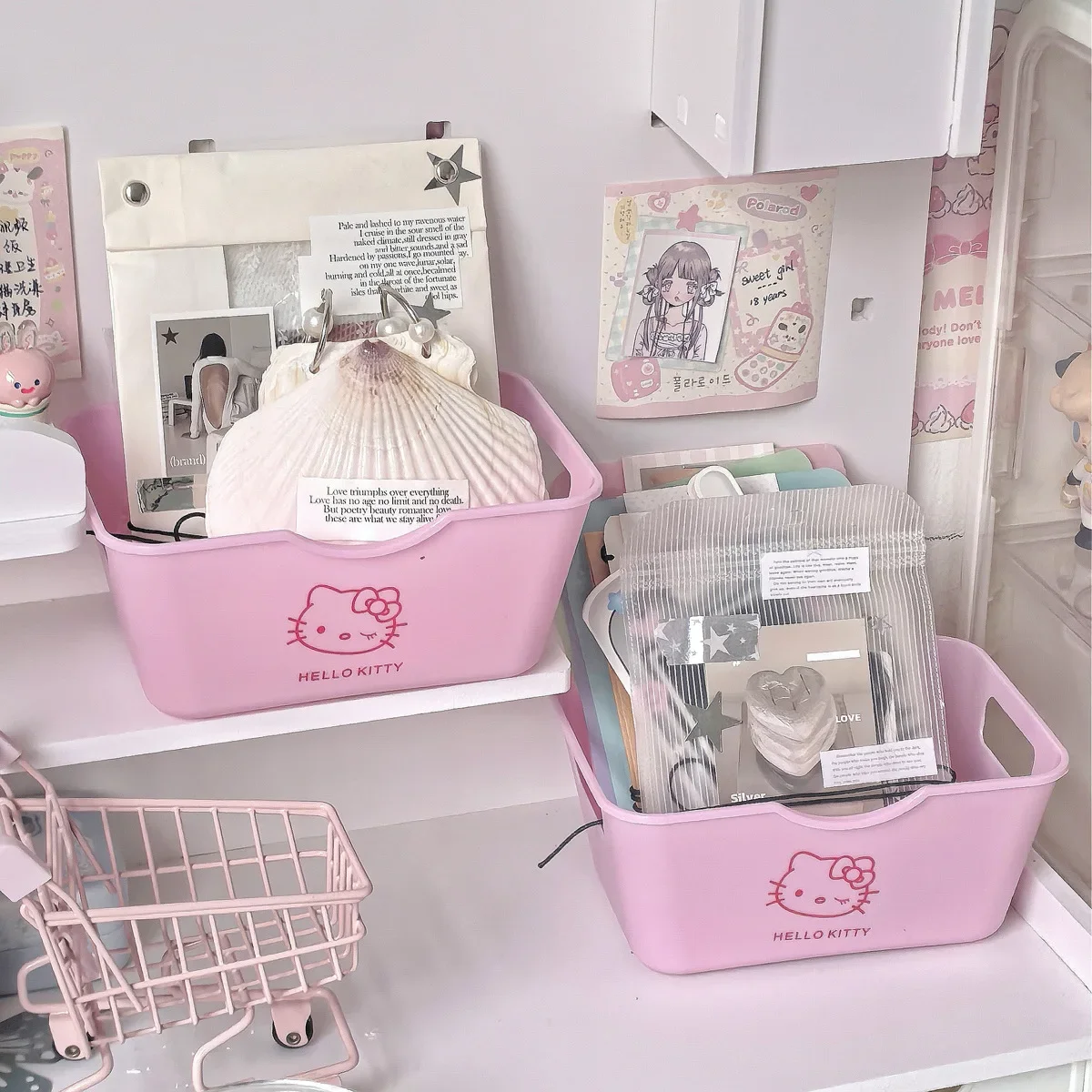 Hello Kitty 2/4Pcs Plastic Organizer Set Desktop Storage Box for Cosmetics Stationery Kawaii Home Office Bathroom Accessories view 4