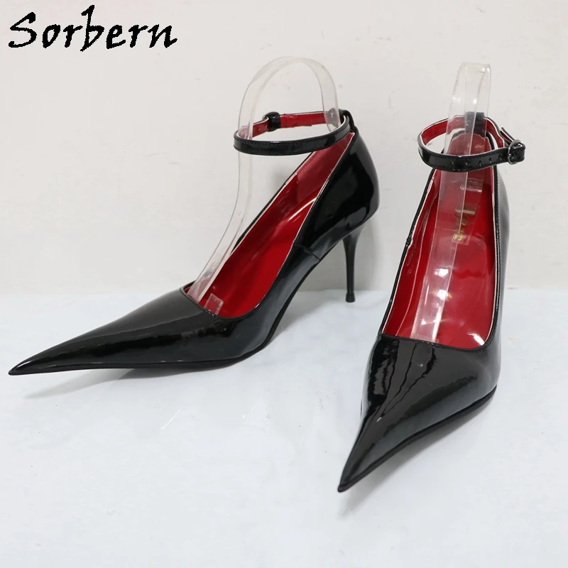 Sorbern รองเท้าส้นสูงโลหะสำหรับผู้หญิง, รองเท้าส้นเข็มสายรัดข้อเท้าแคบหัวแหลมรองเท้าสไตล์อิตาลีปรับสีและความสูงได้9ซม.