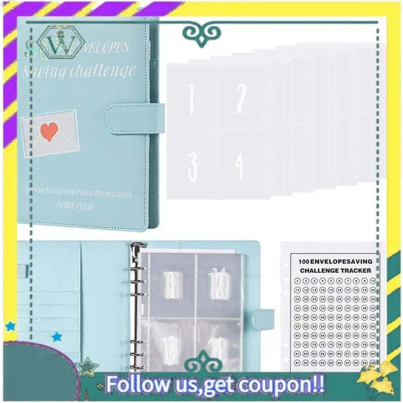 

A28Q-100 Envelopes A5 Money Saving Budget Binder Challenge Book To Save 5,050 Valentine's Day With Cash Envelopes Blue 1 Set