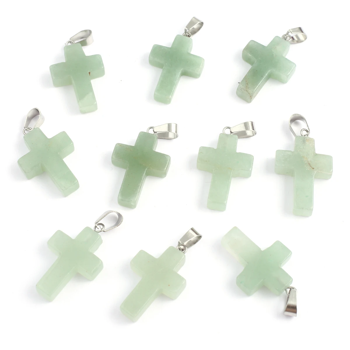 Natural Stone Cross Pendant Charms Natural Green Aventurines Pendant for Making DIY Jewelry Necklace Accessory 35x19mm