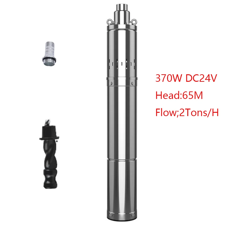 

DC24V 370W Solar Pump 3Inch Diameter Body 1Inch Caliber Solar Brushless Submersible Pump Max Head 65M Flow rate 2Tons Per Hour