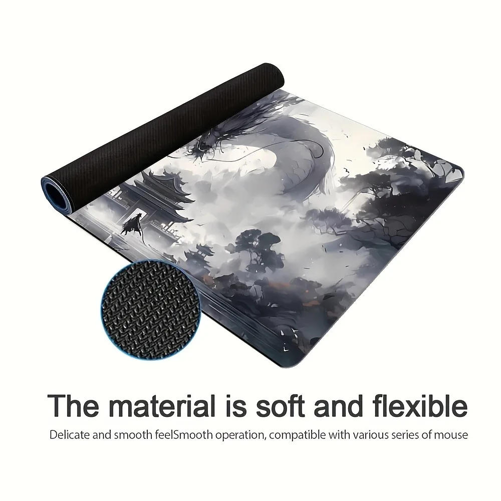 لوحة ماوس بنمط التنين والشباب، قاعدة مطاطية مضادة للانزلاق مقاس 2 مم، 35.43 × 15.74 بوصة، وسادة سطح مكتب محمولة طبيعية مضادة للانزلاق، مناسبة