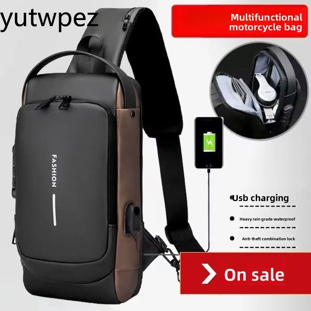 Motorcycle Riding Bag Outdoor Hiking Men Anti Theft Chest Bag Shoulder USB Charging Crossbody Cycling Sport Running Package Pack