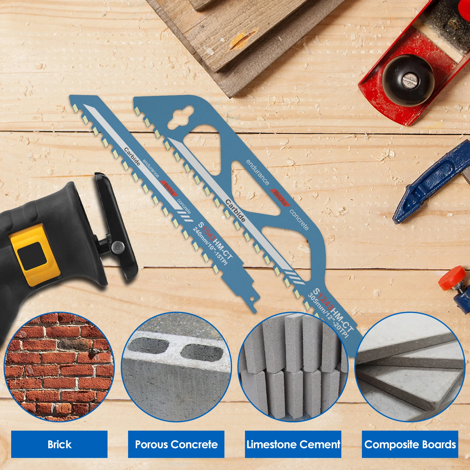 10/12/18/20 بوصة الترددية المنشار بليد العالمي قطع Recip Sabre شفرة المنشار سبائك الصلب الأحمر الطوب قطع الخرسانة شفرة المنشار