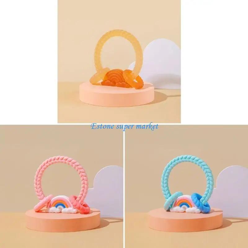 090B Giocattolo da masticare molare neonato Cartone animato a forma arcobaleno Massaggiagengive lenitivo per bambini