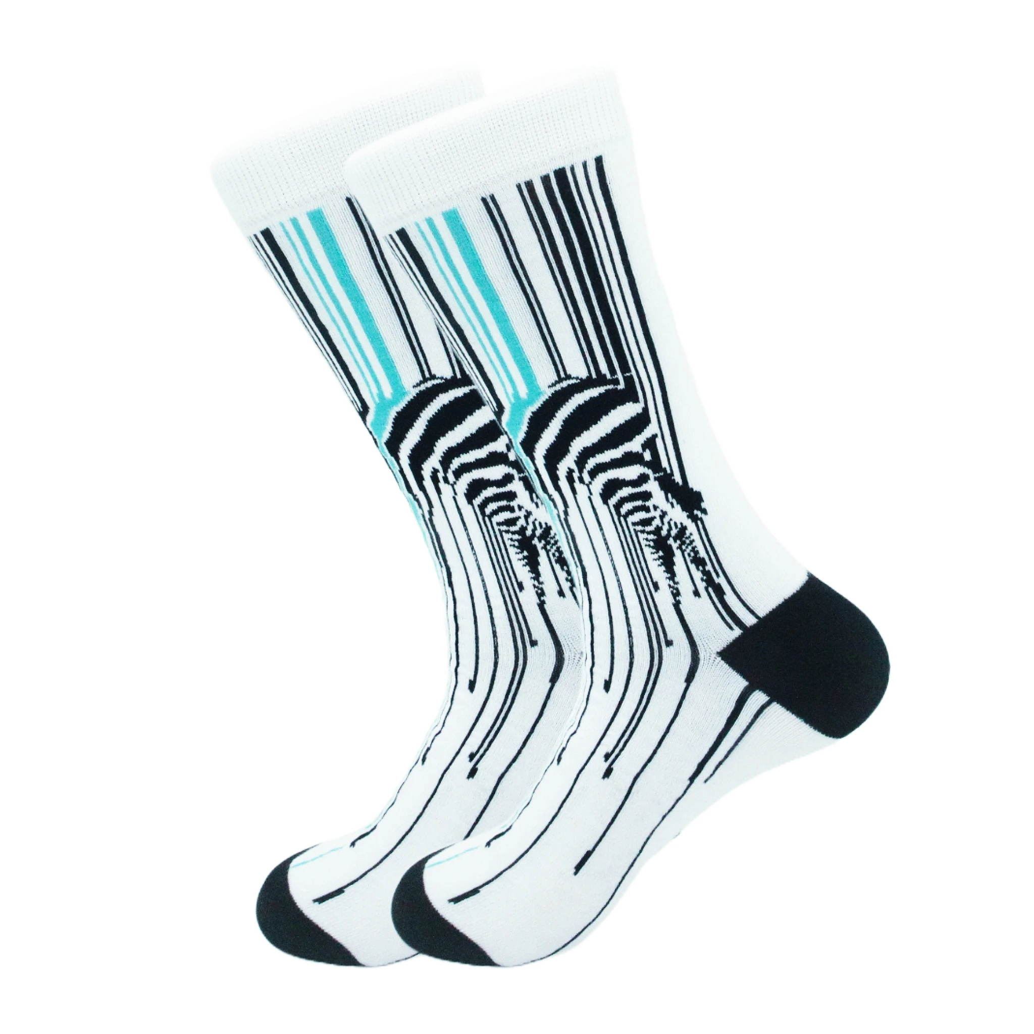 1 pair of spring and autumn black and white striped trendy mid-calf anti-odor student sports socks