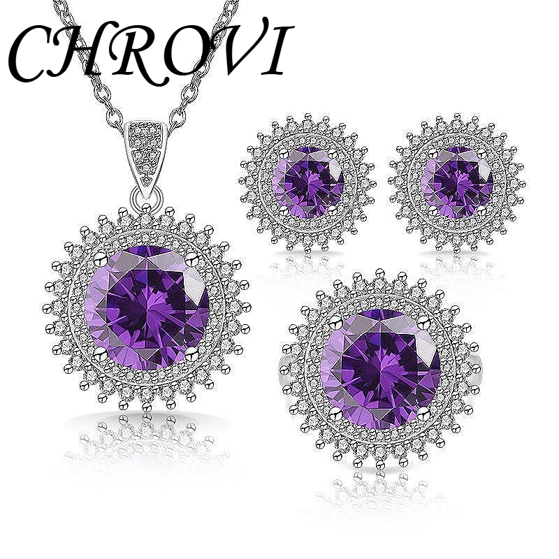 Luxuriöser 925 Sterling Silber Schmuck - Damen Sonnenblumen-Farbiger Edelstein Ring, Halskette, Ohrstecker - Damen Zirkonium Set – Detail 10
