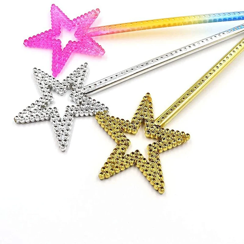 1Pcs Star Magic Wand Princess Angel Wand Sticks For Kids Golden Silver Star Wand Fairy For Girls Costume Birthday Party Wedding