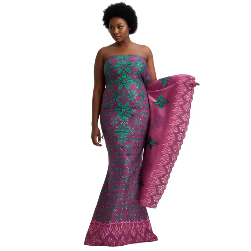 

New Multicolor 5+2 Yards Design Set Swiss Voile Lace Fabric Nigerian Cotton Dry Lace With Stones For Sewing Women Evening Party
