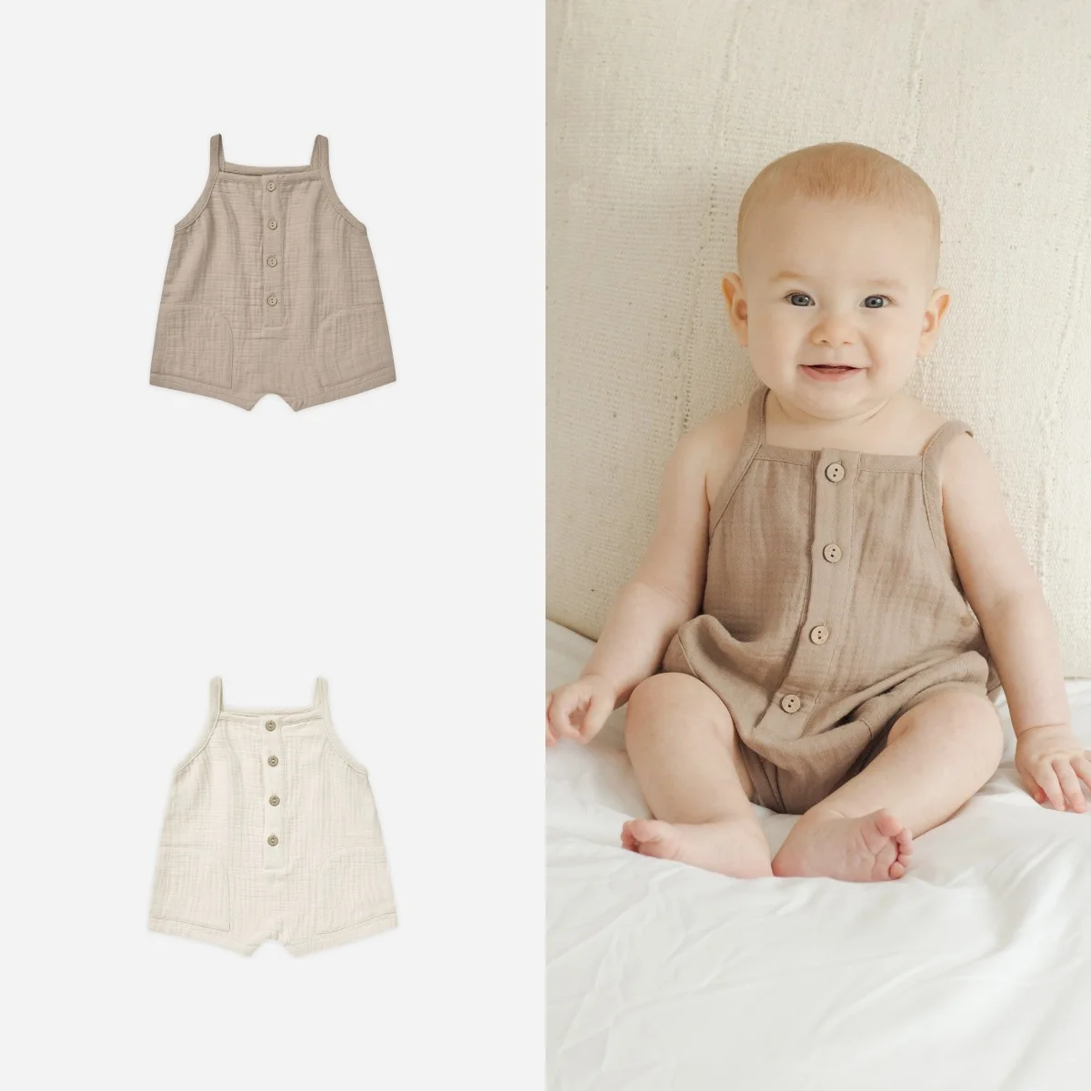 

Summer Baby Onesie 2024 Korean Style New Fashionable Cotton Soft and Comfortable Casual Simple Solid Color Baby Romper