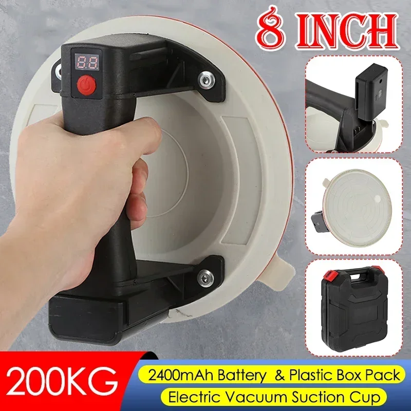 

8inch 200KG Load Electric Vacuum Suction Cup Strong Vacuum Suckers Heavy Duty Glass Granite Tile Lifting Tool Plastic Box Pack