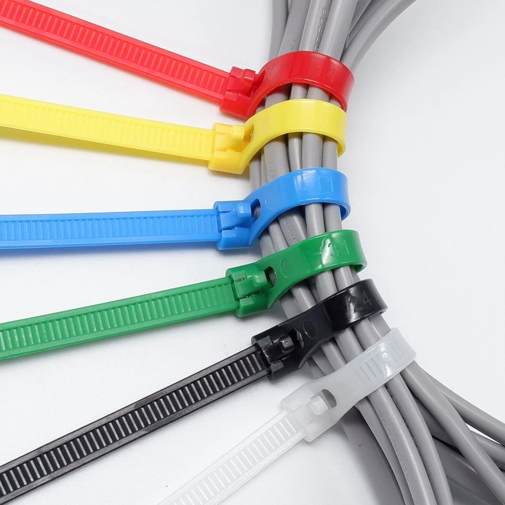 Releasable Reusable Multi Color Nylon Cable Zip Ties Easy Release Adjustable Locking Straps Wire Binding Organizer Fastener Kit