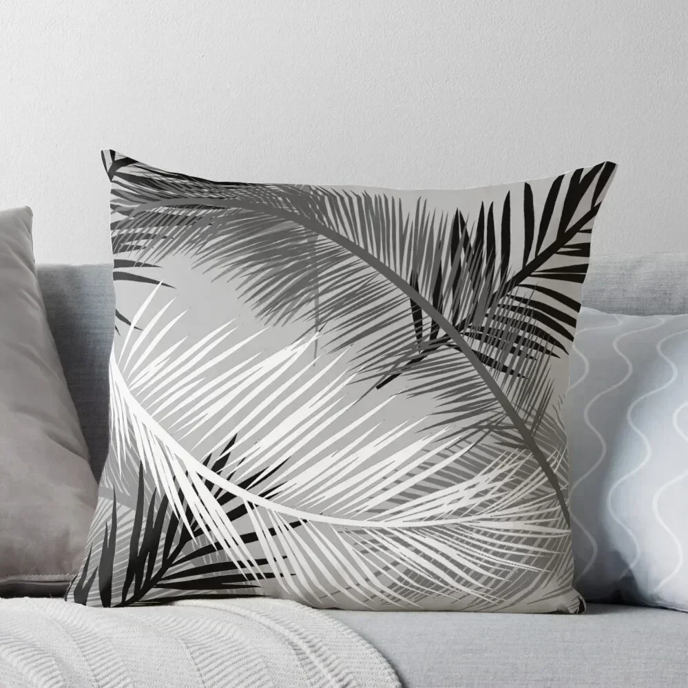 

Palm Leaf Print, Gray, Black and White Throw Pillow christmas supplies Covers For Sofas Luxury Sofa Cushions pillow