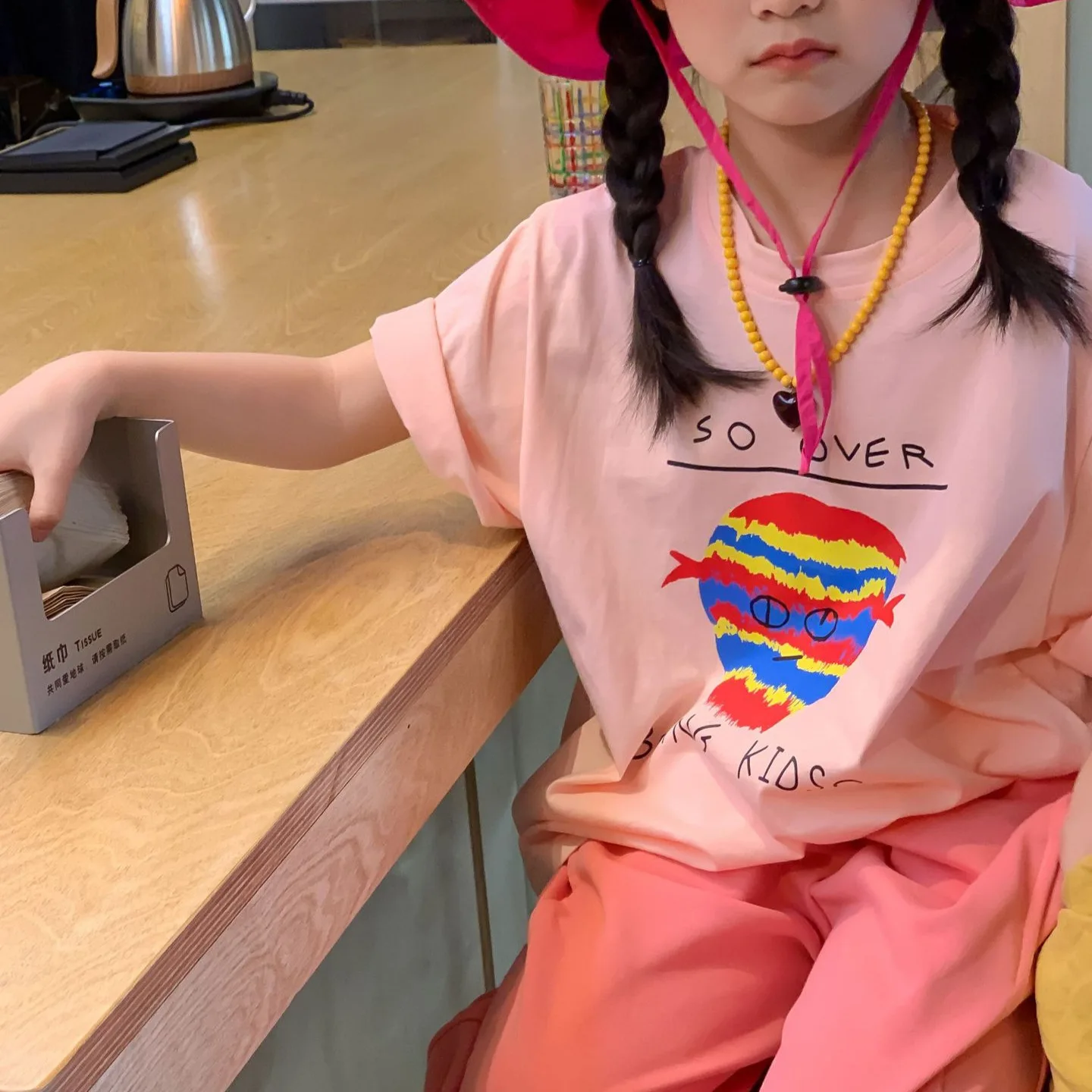 

Kid Shirt Top 2024 Spring and Summer Korean Style Fashion Causal Short-sleeved T-shirt Casual Cute Print Top Pink T-shirt Top