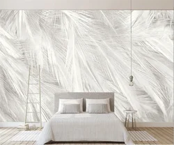 Photo Feather wallpaper Modern simple watercolor pure white feather Nordic bedroom TV background wall decoration wallpaper