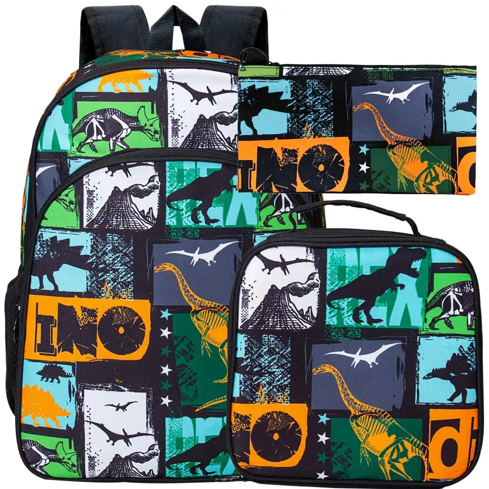 

3PCS Boys Backpack, 16” Kids Dinosaur Preschool Bookbag and Lunch Box for Kindergarten Elementary