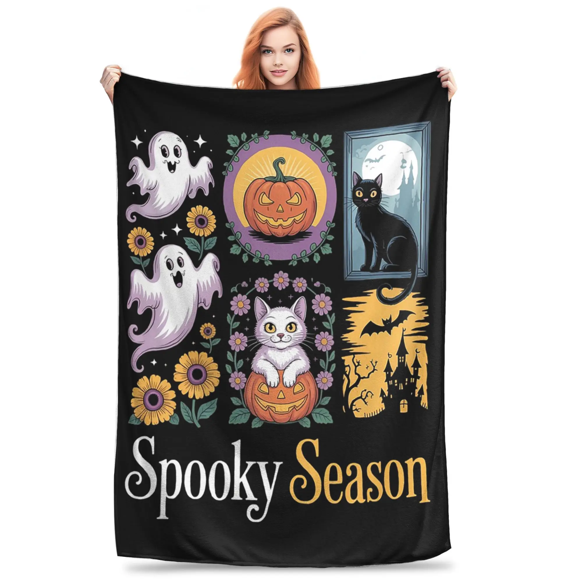 

Одеяло ужасов на Хэллоуин, жуткий сезон, портативное фланелевое одеяло для дивана, постельные принадлежности, дорожные пледы, покрывало, одеяло