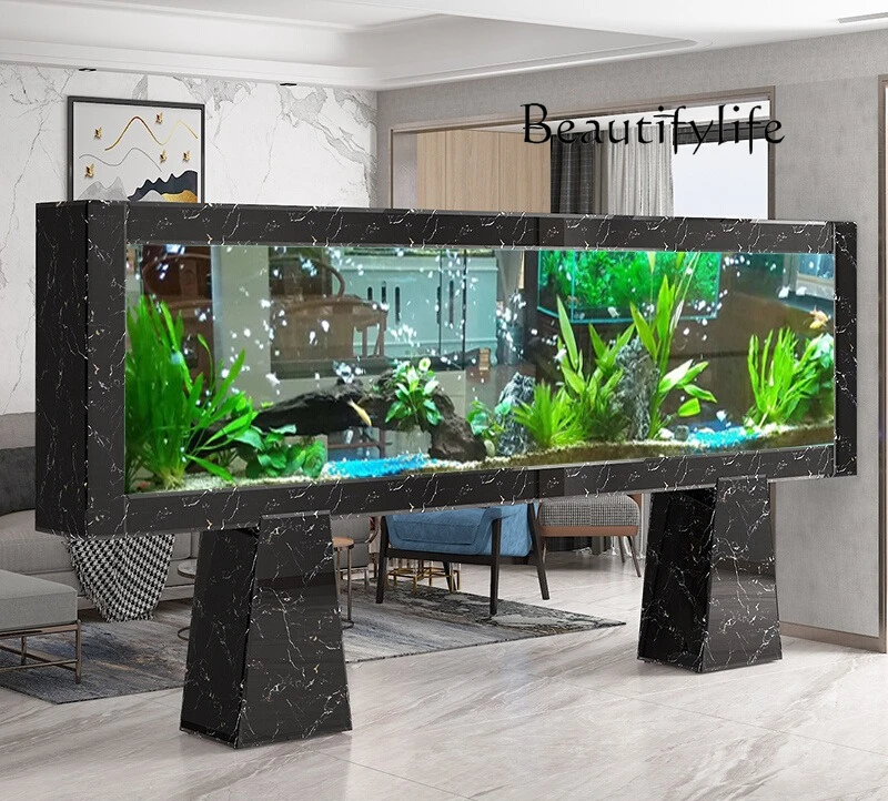 

Fish tank living room large home office ecological high-end ultra-white arowana tank floor aquarium customization