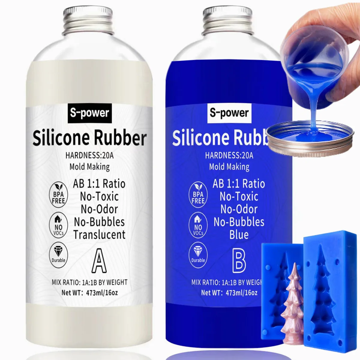 20A Silicone Rubber High Strength Liquid Silicone for DIY Resin Molds - Flexible, Non-Oxidizing Easy Mix 1:1 Jewelry Casting