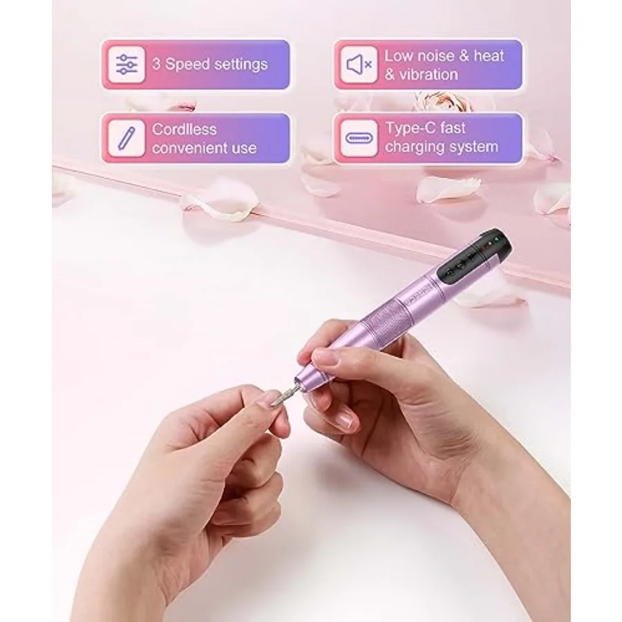 Broca elétrica sem fio para unhas em gel acrílico natural recarregável conjunto de manicure e pedicure com rotação de alta velocidade para