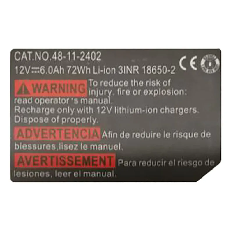 6X18650 Li-ion Battery 6.0Ah Sticker For Milwaukee 12V 48-11-2411 for M12 10.8V Li-ion Battery Label