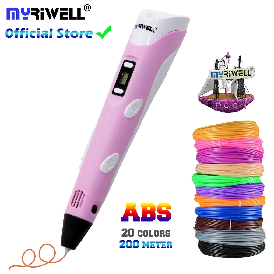 

Myriwell 3D Pen DIY 3D принтер Рисунок Pen Pen 3d печать Лучший для детей с ABS Filament 1.75mm Рождественский день рождения подарок