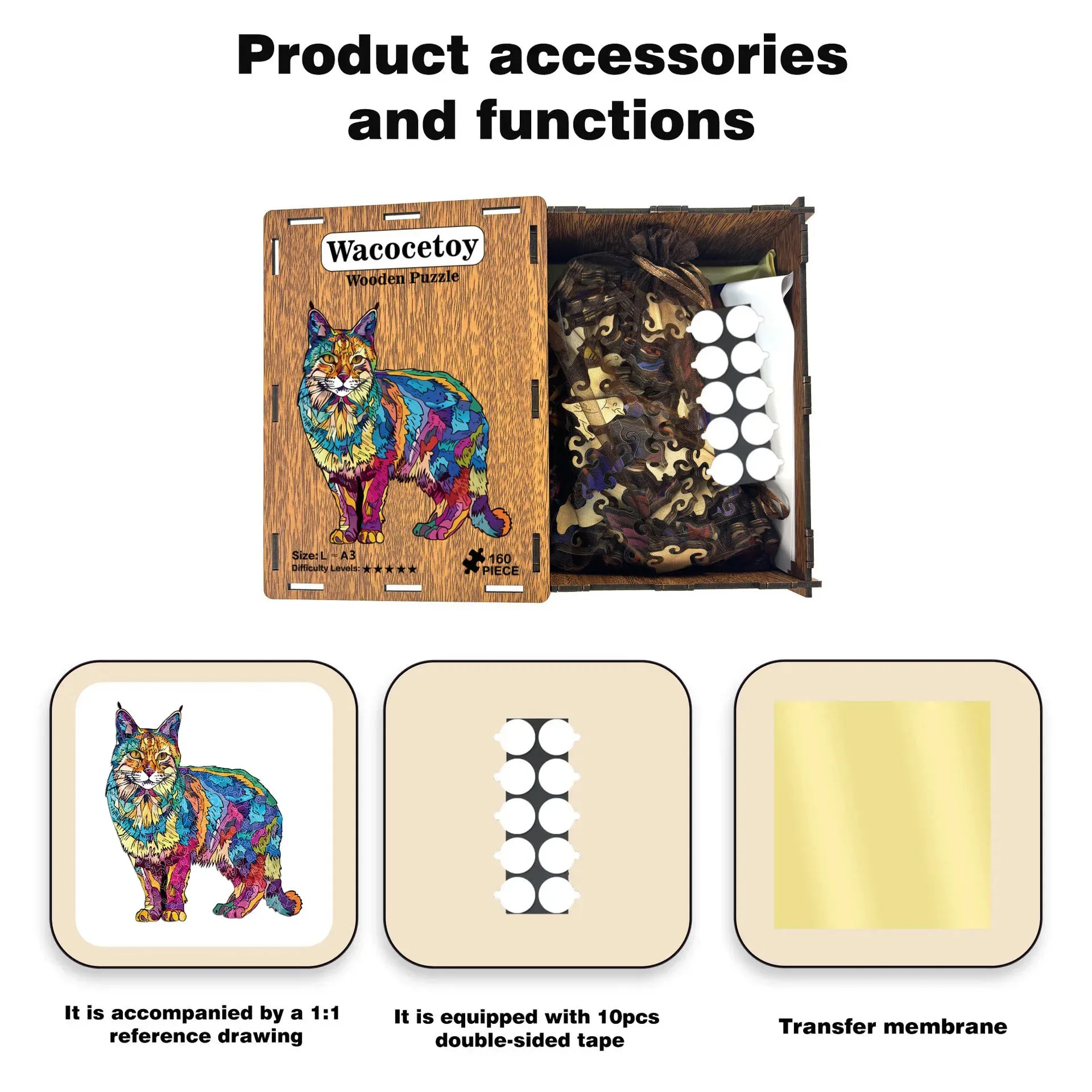 108/160pcs Wooden Cat Puzzle Irregular Cat Shaped Jigsaw Puzzle Stress-Relieving Game Birthday Xmas Gifts Fun Educational Toys