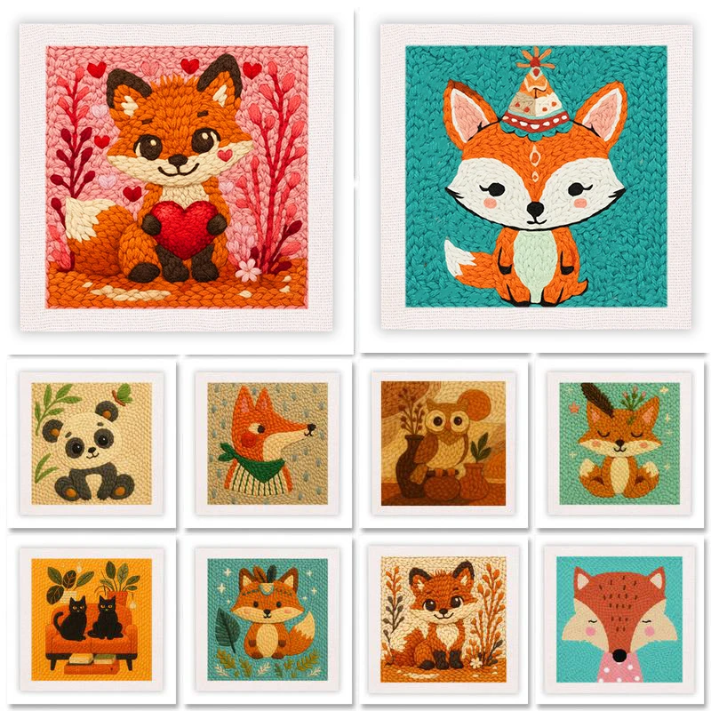 

RUOPOTY Fox Punch Needle Kits Original Gifts Diy Gift Animal Punch Needle Kits Adults Beginner Handiwork Art Embroidery Pattern