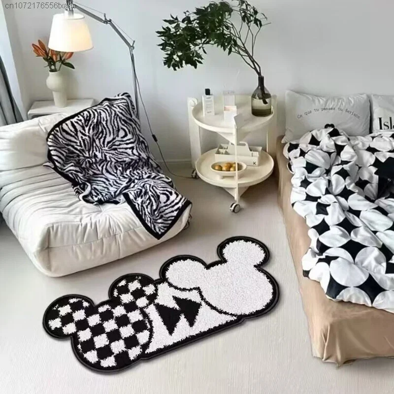 Disney Mickey Mouse Cartoon Room Creative Decor Plush Rug Kitchen Bathroom Mat Y2k Sweet Girl Room Indoor Floor Mat Cute Carpet