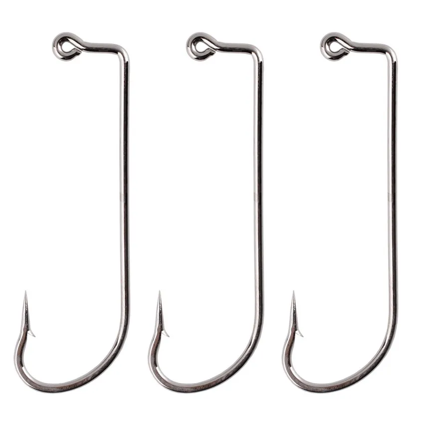 100pcs Fishing Hooks High Carbon Steel Fishhook Black 90 Degree Offset Jig Fishing Hook for Soft Lure Size 2# To 6/0#