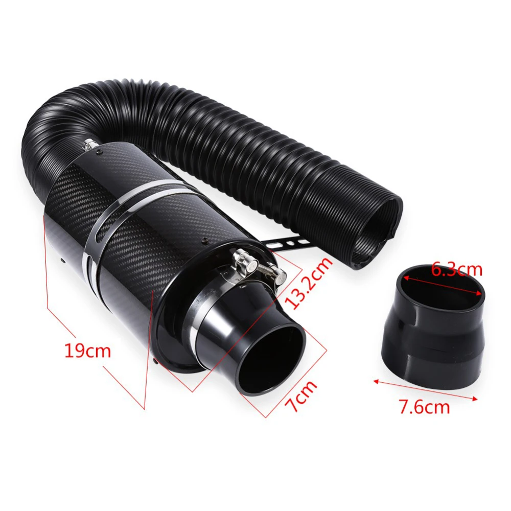 1 Set Universal Car 3 inch Carbon Fibre Cold Air Filter Feed Enclosed Intake Induction Pipe Hose Kit Universal