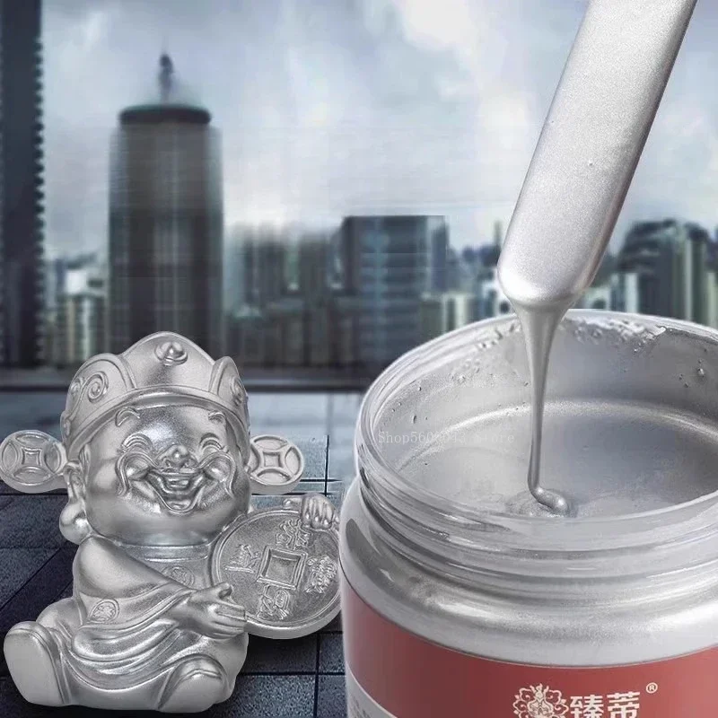 Wasserbasierte Blitzsilberfarbe 100g/350g/1000g Rostschutz Wasserfeste Metallfarbe DIY Färbepigment für Gips-Skulpturen und Wände – Detail 3