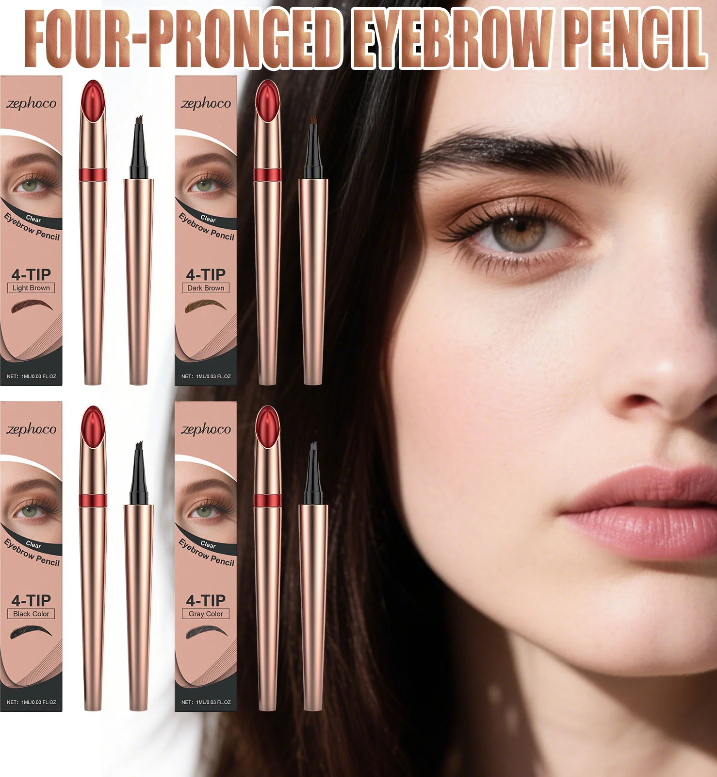 Crayon à sourcils à pointe Quad définit en profondeur la forme des sourcils, Application soyeuse et lisse, imperméable, finition ligne Fine, couleur longue durée