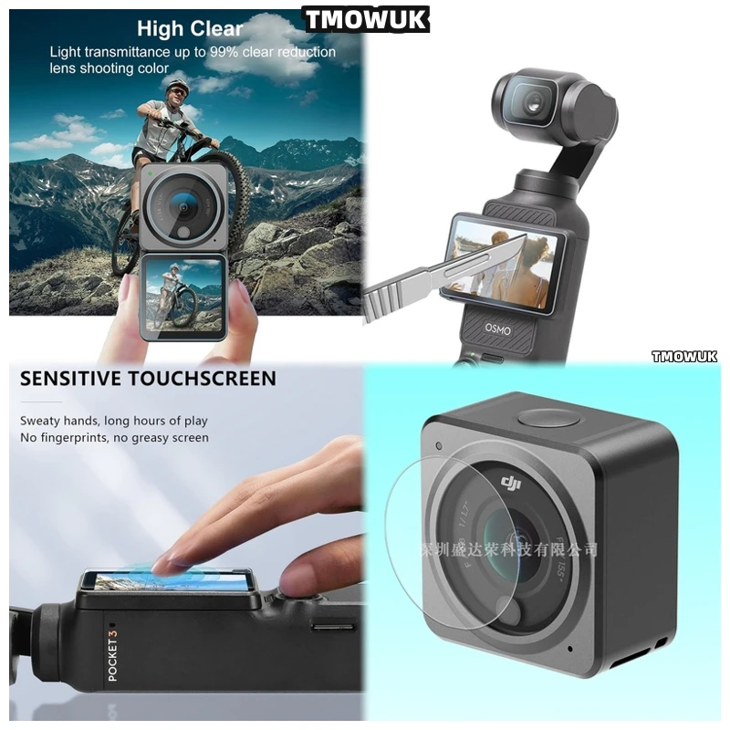 

For DJI Pocket 1 2 Osmo Pocket 3 Action 2 4 Pro - Bubble - Free Tempered Glass Screen Protector & Lens Guard Cap