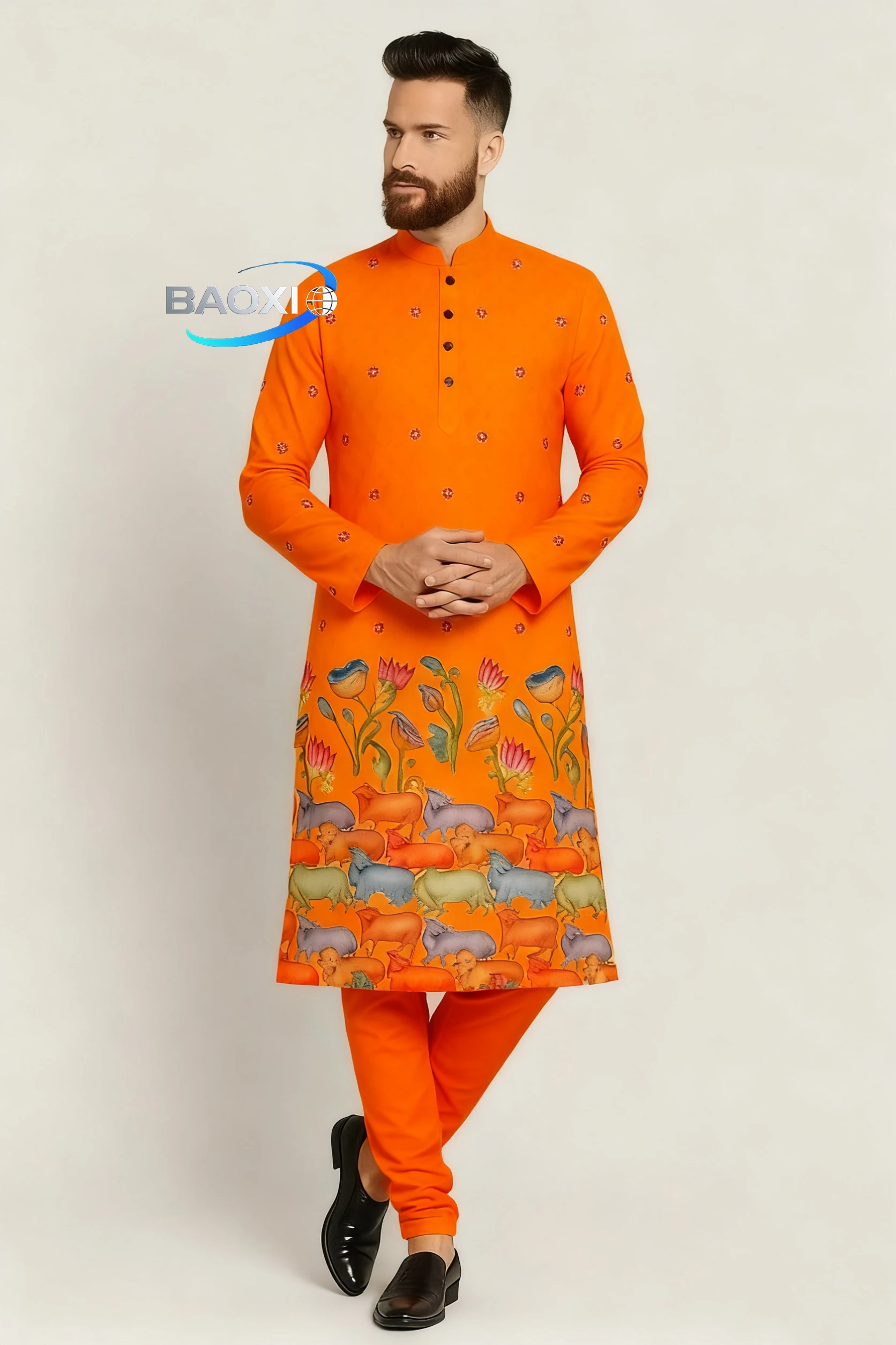 Men's printed pattern kurta vardha fashionable and comfortable fit regular long robe suitable for all occasions kurta men