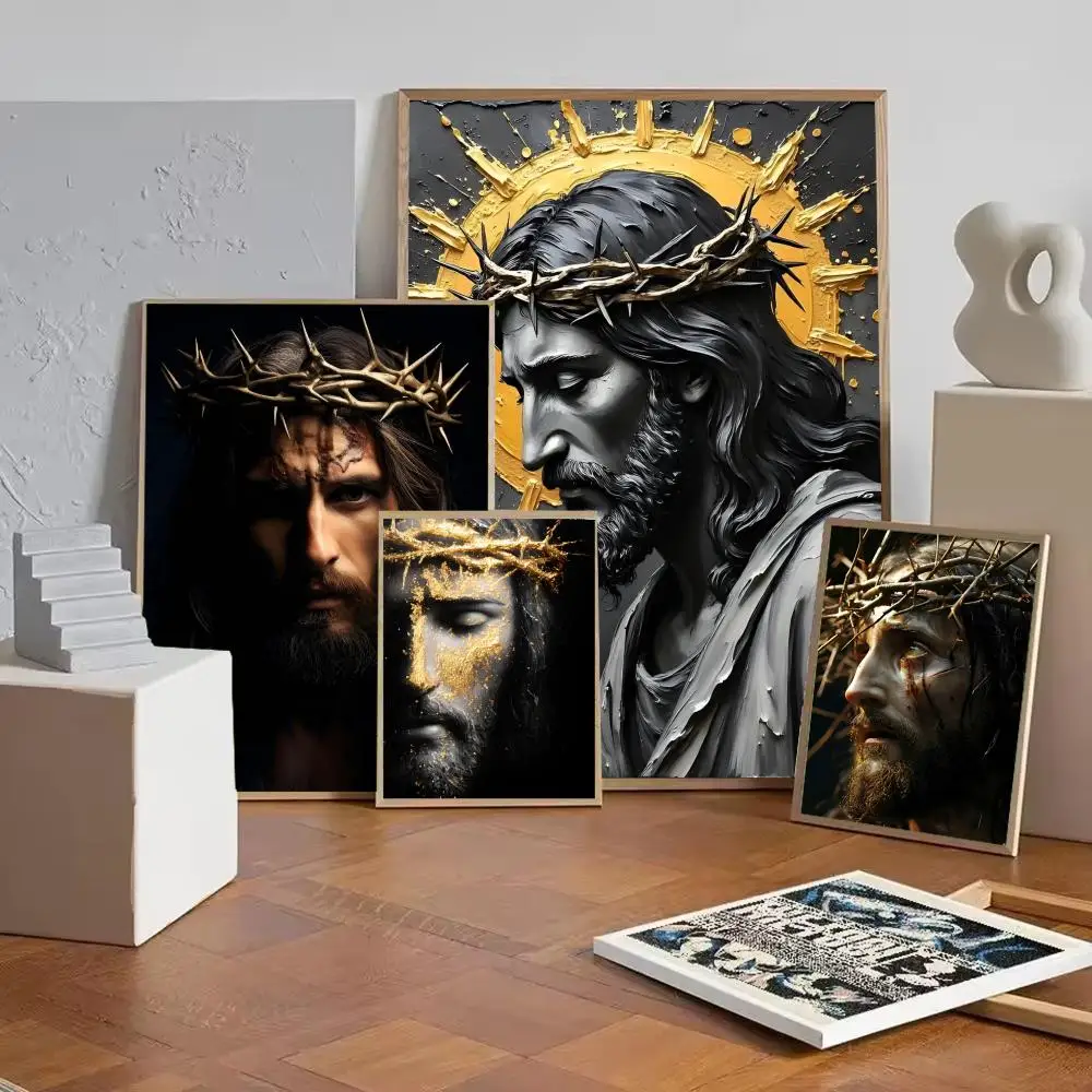 Jesus Christ with Crown of Thorns Poster Decorative Wall Art Stickers Mural Photo Print for Home Living Room Hallway Decor